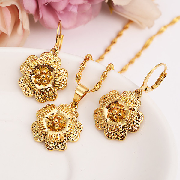 gold classical flower Necklace Earring Set Women Party Gift heart Jewelry Sets daily wear mother gift DIY charms women girls Fine Jewelry