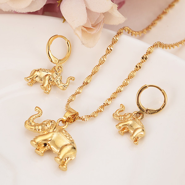 gold elephant Jewelry sets Classical Necklaces Earrings Set Gold Color Brass,Arab/Africa Wedding Bride's Dowry women girls gifts