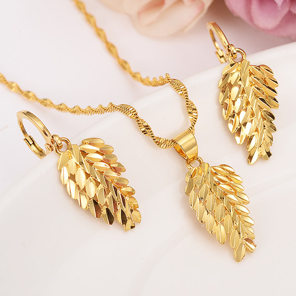 gold colorleafpenant Necklace Earrings Set Women Party Gift geometry Jewelry Sets daily wear mother gift DIY charms women girls Fine Jewelry