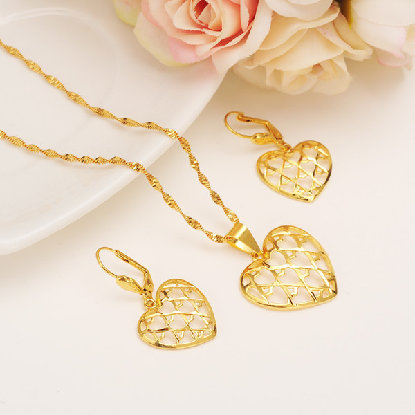 Algeria Jewelry Set heart Pendant /Chain/Earring/Jewelry Gold Color women Eritrea Habesha Party African girl diy charms gift