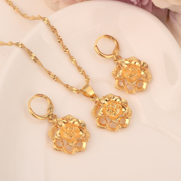 gold Necklace Earring Set Women Party Gift small flower Jewelry Sets daily wear mother gift DIY charms women girls Fine Jewelry