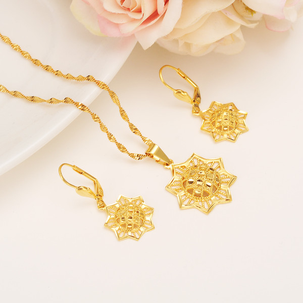 Gold sun flower Ethiopian Jewelry Sets Habesha Africa bridals Wedding jewelry Gift necklace pendnat earrings diy charms