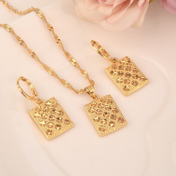 Bangrui Gold Color Dubai India african geometric Pendant & Earrings Initial Chain for Women Necklace wedding bridal girlJewelry gift