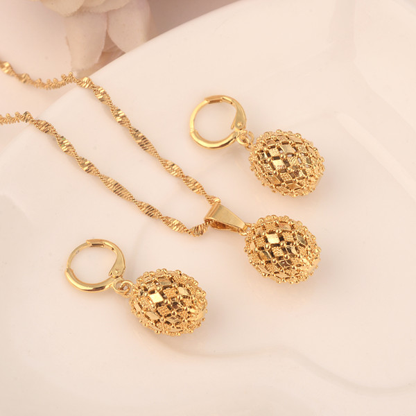 dubai india gold color hollow beads Set Women Party Gift Jewelry Sets daily wear mother gift DIY charms women girls Fine Jewelry