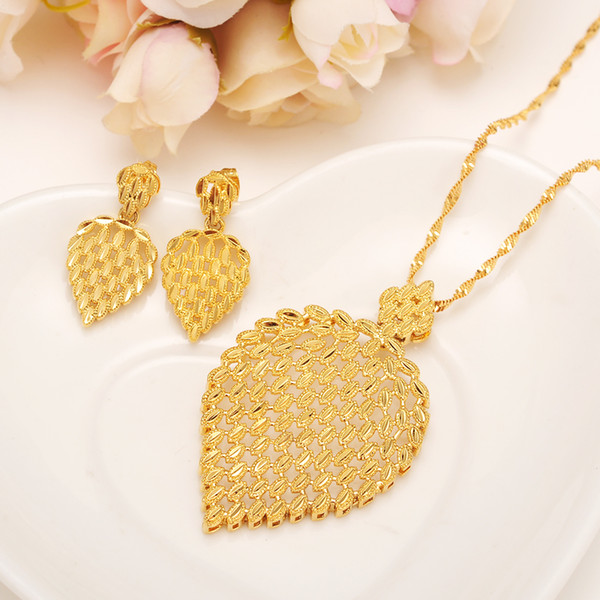 gold Necklace Earring Set Women Party Gift big Leaf Jewelry Sets daily wear mother gift DIY charms women girls Fine Jewelry