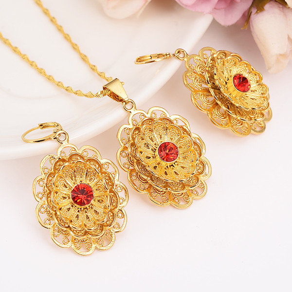 Gold africaWedding Jewelry Sets Cubic Zirconia Elegant Engagement Earring for Women girls charms gift Accessories drop shipping