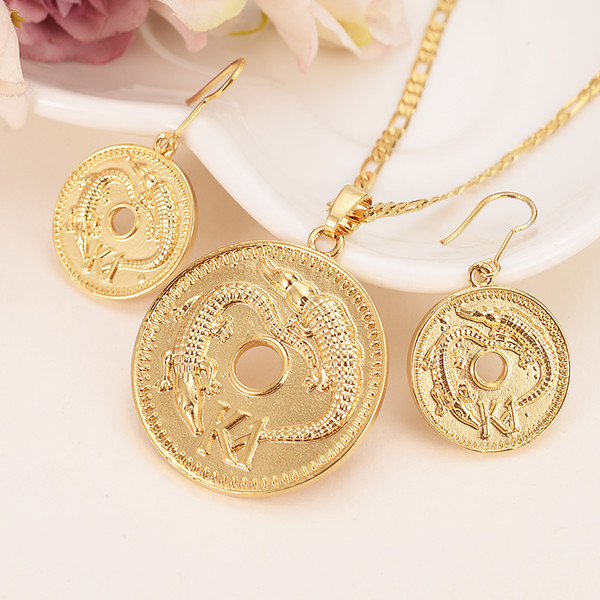 Gold Color K1 Coin Pendant Necklaces Earrings Ring Women,Papua New Guinea Jewellery PNG Style Gifts