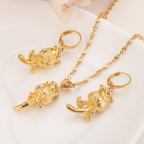 Gold rose flower shape Wedding Jewelry Sets Elegant Engagement pendant Earring for Women girls charms party gift Accessories