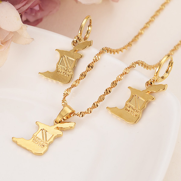 gold color Trinidad and Tobago Map Flag drop earrings pendant Trendy Jewelry Gifts party women girls kids party Jewelry sets