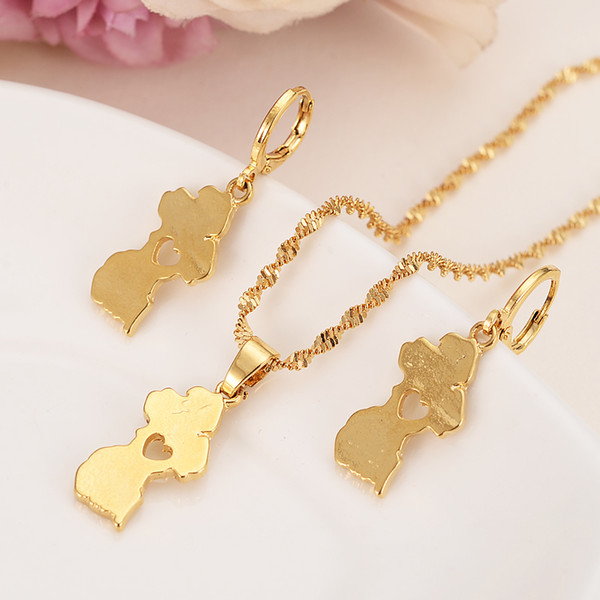 Gold Map of Guyana Pendant Necklace earrings women girls boy men party Trendy Jewelry set Gifts kids daily wear