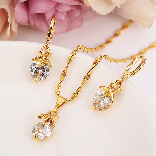 Gold cz white stone Wedding Jewelry Sets Cubic Zirconia Elegant Engagement Earring for Women girls charms gift Accessories drop shipping