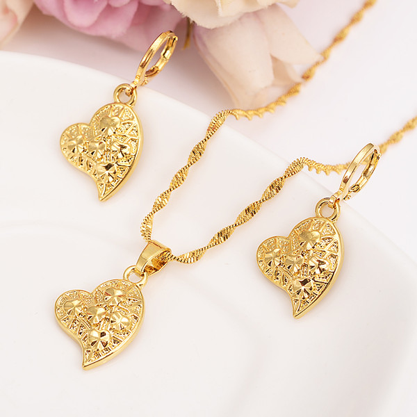 gold love heart Necklace Earring Set Women Party Gift heart Jewelry Sets daily wear mother gift DIY charms women girls Fine Jewelry