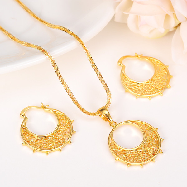 small Dubai India Gold Women wedding gfirls Necklace Earrings Pendant Jewelry Sets Nigerian African Ethiopia Party DIY charms gift