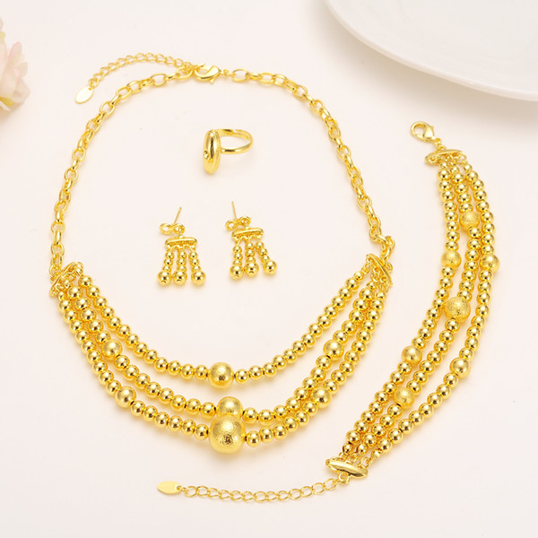 Gold Color Bead Jewelry sets Round Pendant Chain Necklace Ball drop Earrings for Women Arab/Africa Ethiopian PARTY Jewelry girlscharms