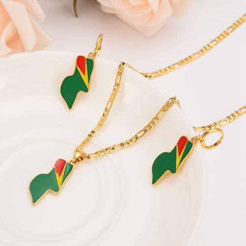 Gold Color guyana map pendant Jewelry Set Pendant Necklace Earrings African Jewelry Sets For Women