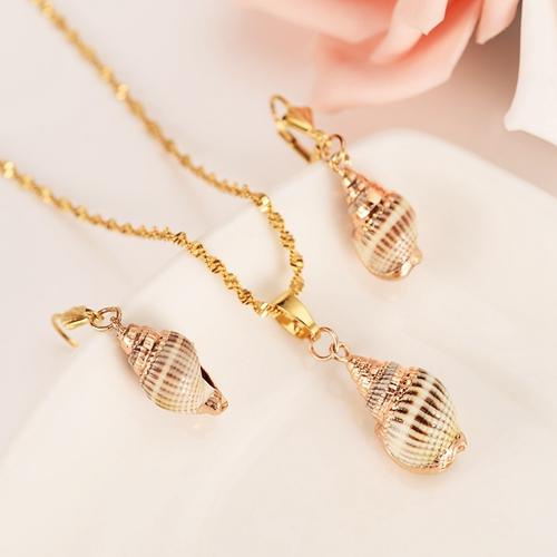 gold natural real shell pendant Earrings Necklace jewlry Set Gold Color Wedding bridal Jewelry Sets For Women Gift