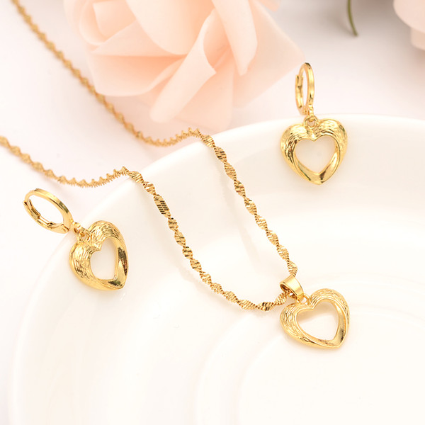 lovely heart Pendant sweaterChain Necklaces Earrings Gold Color PNG Jewellery Set Papua New Guinea Wedding party women girls gifts