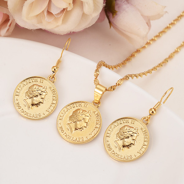 gold New Zealand one dollar elizabeth ii Souvenir Coin pendant Earrings Women Party Bird wedding Jewelry girls charm gifts