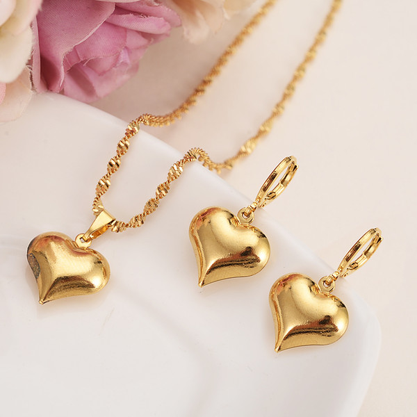 african Habesha Set Ethiopia heart pendant Necklace/Earrings Gold Color Dubai Sudan girls Weddingbridal jewelry Gift for women