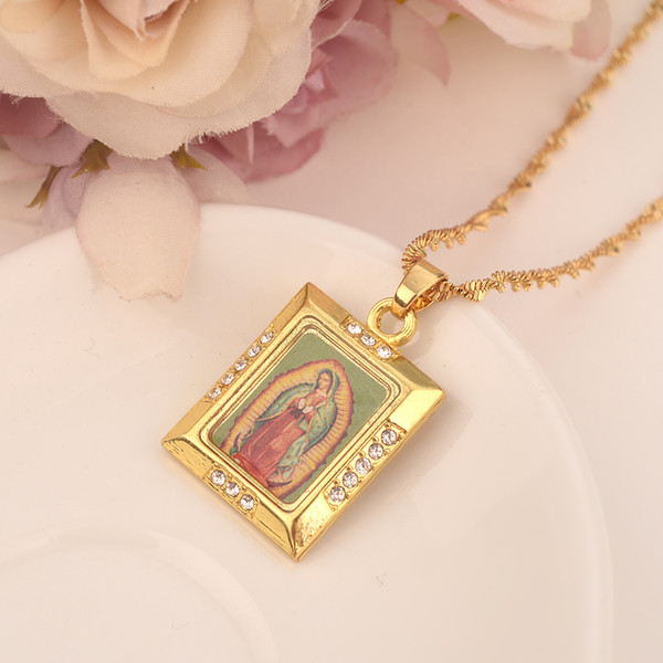 Religious Jewelry Statement Necklace Punk Women Men Fashion Accessories Gold Chains Virgin Mary crystal cz Pendant Vintage gift