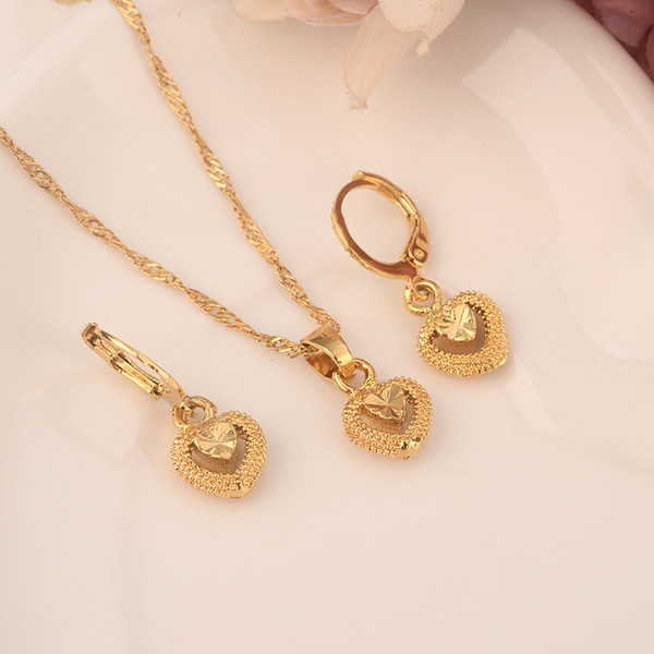 african Habesha Set Ethiopia cute heart pendant Necklace/Earrings Gold Color Dubai Sudan women girls Wedding bridal jewelry Gift