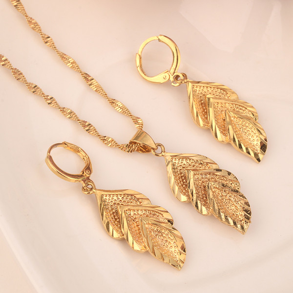 dubai india gold color Earring Set Women Party Gift big Leaf Jewelry Sets daily wear mother gift DIY charms women girls Fine Jewelry