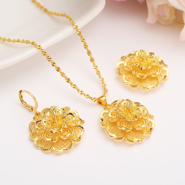 Bangrui Flower Jewelry sets Gold Color Bridal Wedding sets Necklace Earrings Ethiopian/Africa/Arabia Items women girls gift