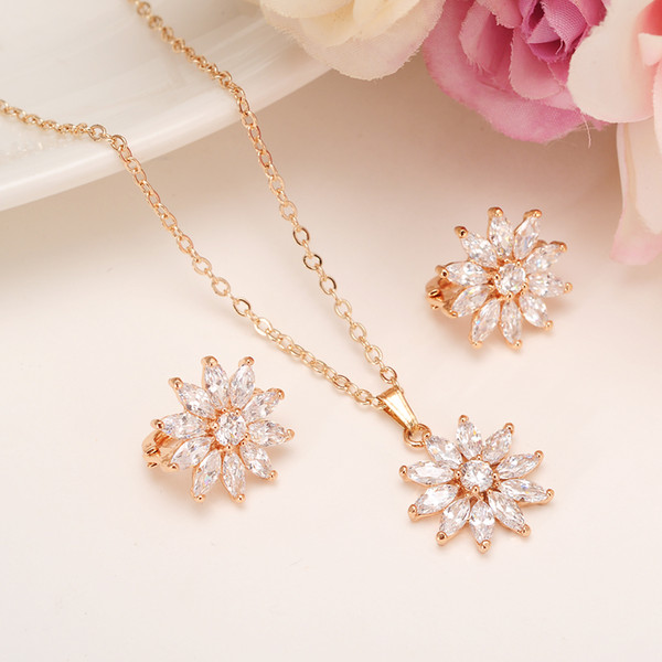 gold ethiopian Multicolor Flower Crystal Zircon Stone Necklace Earrings Set Women Elegant wedding brdial Birthday Party Jewelry