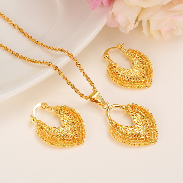 Dubai India Gold Women wedding gfirls Necklace Earrings Pendant Jewelry Sets Nigerian African Ethiopia Party DIY charms gift