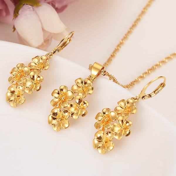 Gold flower shape Wedding Jewelry Sets Cubic Zirconia Elegant Engagement Earring for Women girls charms partygift Accessories