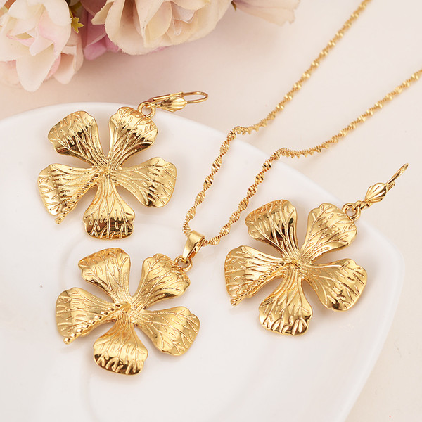 Gold big flower shape Wedding Jewelry Sets Cubic Zirconia Elegant Engagement Earring for Women girls charms partygift Accessories