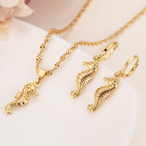 Gold hippocampus Wedding Jewelry Sets Cubic Zirconia Elegant Engagement Earring for Women girls charms partygift Accessories