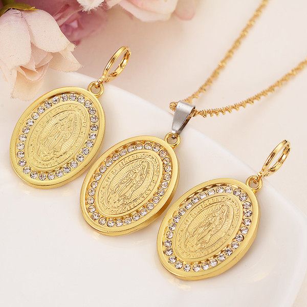 Virgin Mary Pendant Necklace earrings for Women/Girls,Silver/Gold Color Our Lady Jewelry Wholesale Colar Cross Trendy Chain