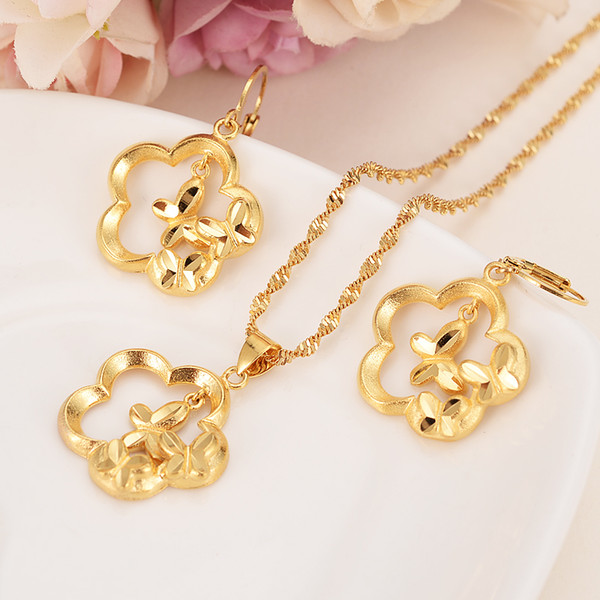 Africa Gold flower butterfly earrings jewelry sets for women girls Charm Pendant Chain Animal Lucky Jewelry kids Christmas Gift