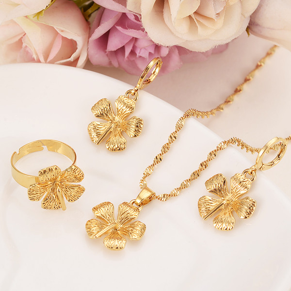 Gold flower Wedding Jewelry Sets Cubic Zirconia Elegant Engagement Earring for Women girls charms partygift Accessories