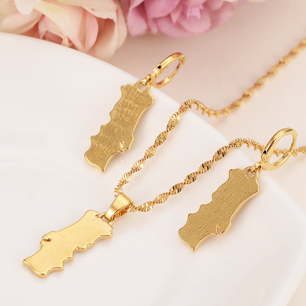 Gold african portugal map pendant & necklace chain women Gold Color Jewelry Portuguese PRT for Girl Giftkids party Jewelry gift