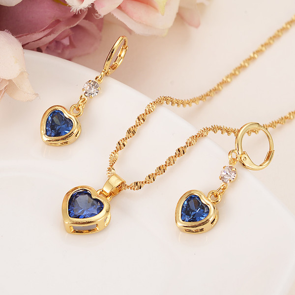 Gold rainstone blue crystal Wedding Jewelry Sets Cubic Zirconia Elegant Engagement Earring for Women girlscharms partygift Accessories