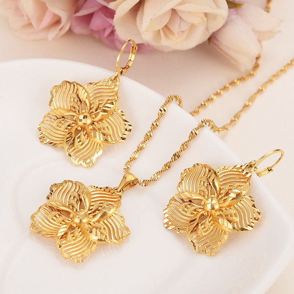 gold flower Jewelry sets Classical Necklaces Earrings Set Gold Color Brass,Arab/Africa Wedding Bride's Dowry women girls gifts