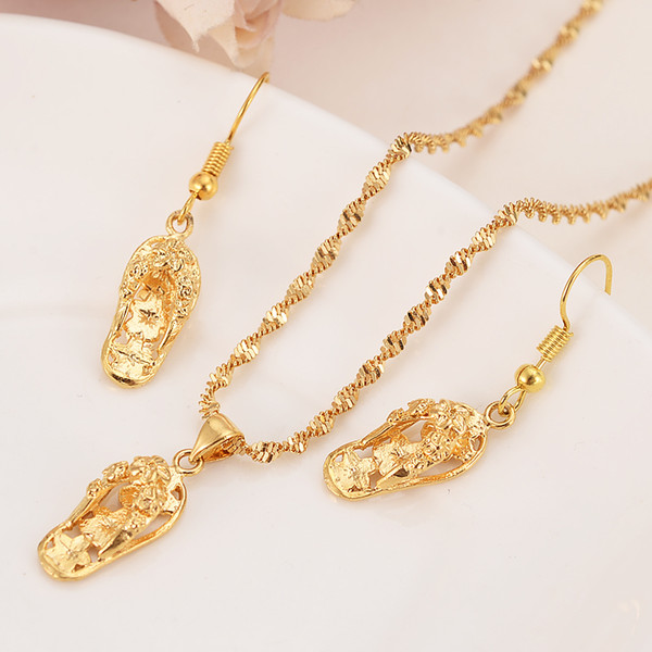 gold slipper Jewelry sets Classical Necklaces Earrings Set Gold Color Brass,Arab/Africa Wedding Bride's Dowry women girls gifts