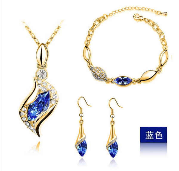 MODA Elegant Luxury Design New Fashion 18k Rose Gold Plated Colorful Austrian Crystal Drop Jewelry Sets Women Gift