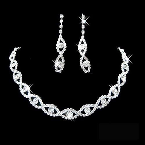 Bridal Wedding Party Jewelry Gorgeous Crystal Diamante Twisted Necklace Drop Earrings Set Gift YSH (Color: Silver)