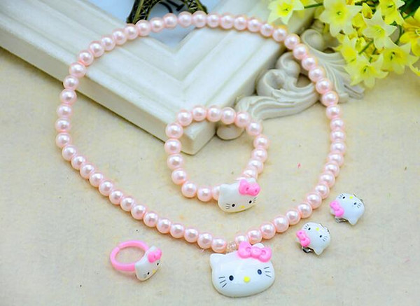 Wholesale kids necklace for girl beads necklace girl bracelet set kitty cat earrings bracelet 7 styles choose dhl A937