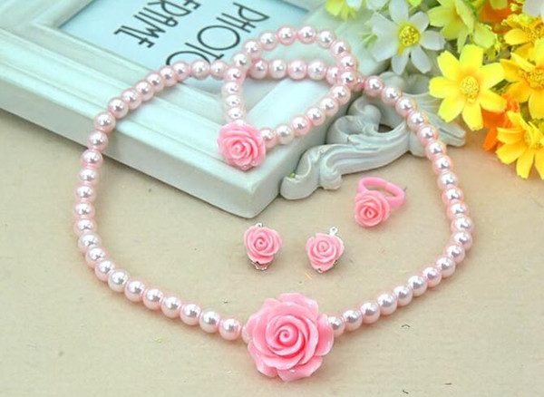 Wholesale kids necklace for girl beads necklace girl bracelet set rose earrings bracelet 7 styles choose dhl A936