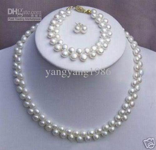 New Fine Genuine Pearl Jewelry Set Natural 7-8mm natural white pink cultured akoya pearl necklace bracelets earring