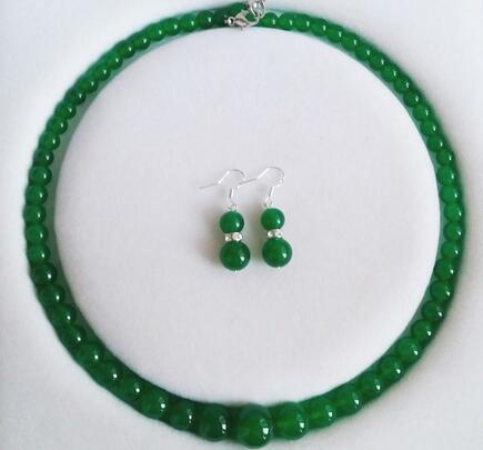 6-14mm jade verde Natural de perlas collar pendientes conjunto de joyas 18