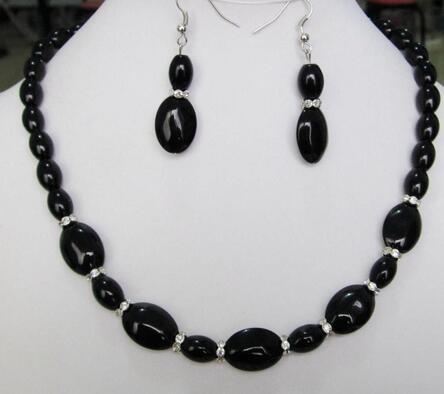 13x18mm Black Jade Onyx Gems Necklace 18 