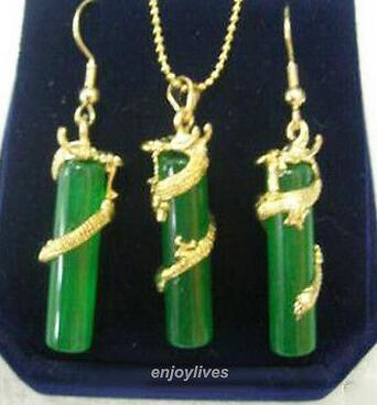 New style hot sale **** green jade yellow dragon pendant earrings and fashion necklace wedding party jewelry