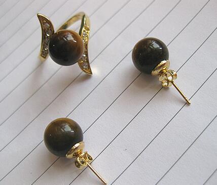 Wholesale Christmas gift 12mm jade tiger eye earring and ring