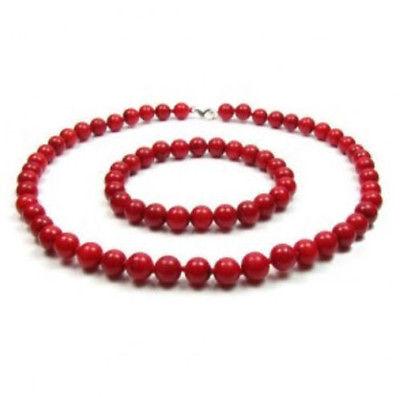 6-7mm Real Japan Red Coral Round Beads Jewelry Necklace Bracelet Set AAA Grade