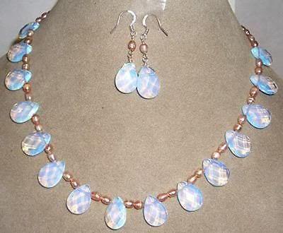 Pink pearl /Sri Lanka Moonstone drops pendant necklace Earrings set